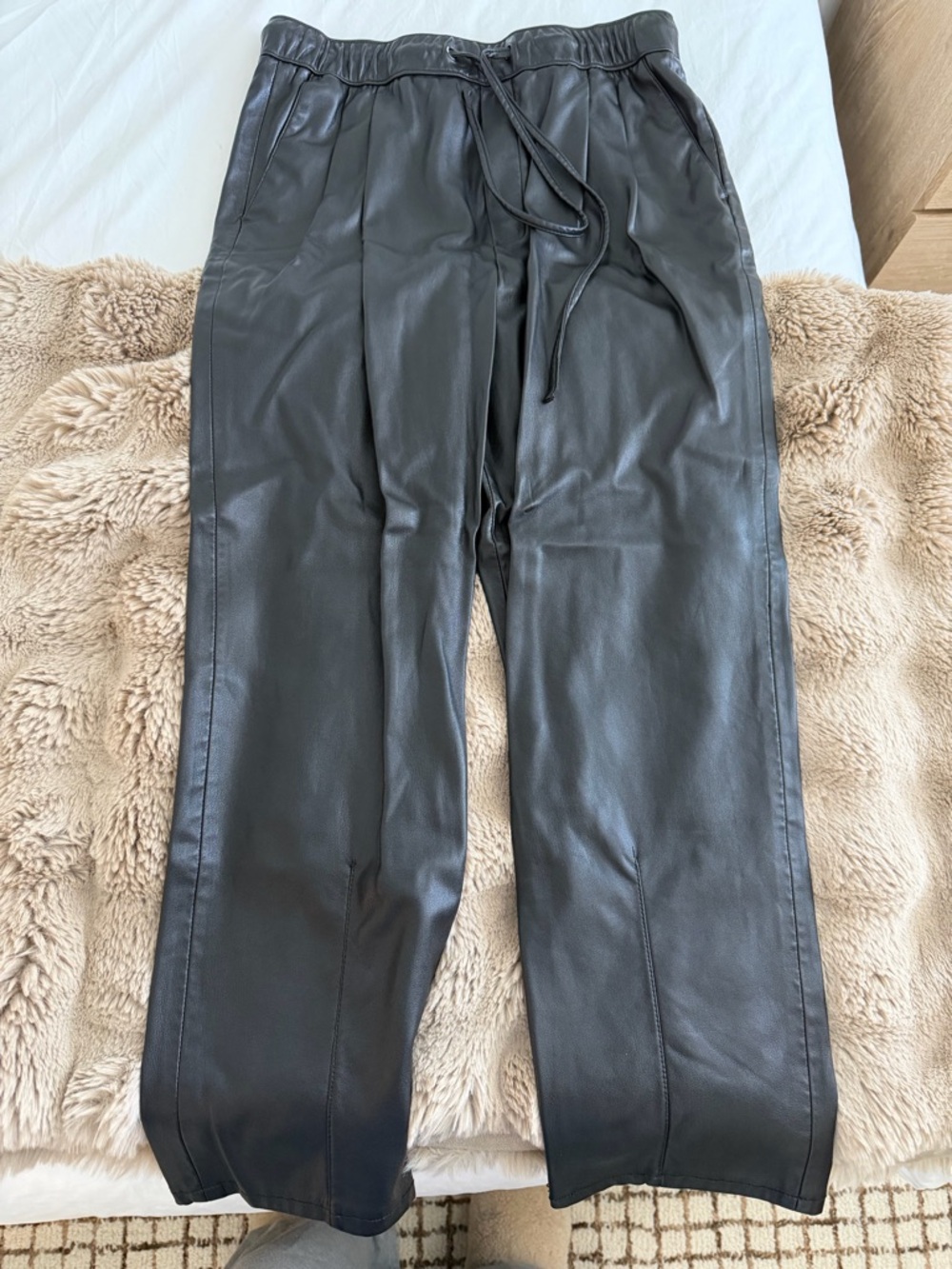 Zara Black Faux Leather Drawstring Jogger Pants